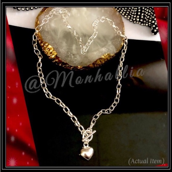 NEW 925 STERLING SILVER HEART LOCKET LINK CHAIN TOGGLE NECKLACE - Picture 4 of 4